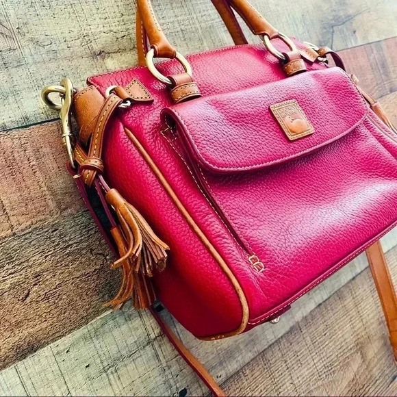 Dooney & Bourke Pebbled Grain Leather Front Pocket Crossbody/Satchel in Burgundy - Picture 3 of 16